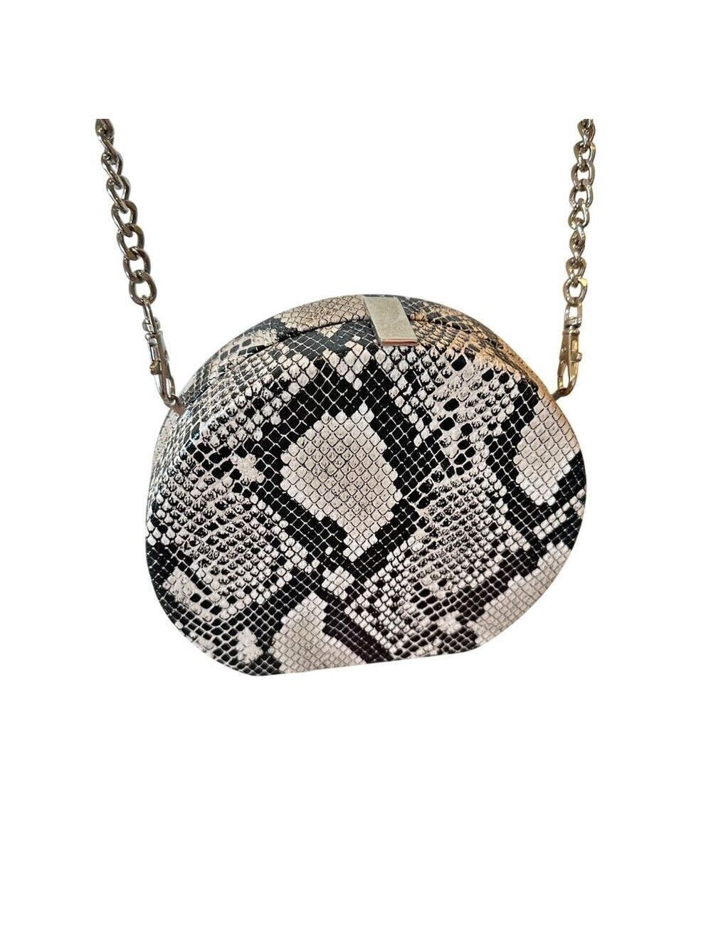 Snake Print Clutch Crossbody Bag Purse Pocketbook Hard Shell Faux Leather Black